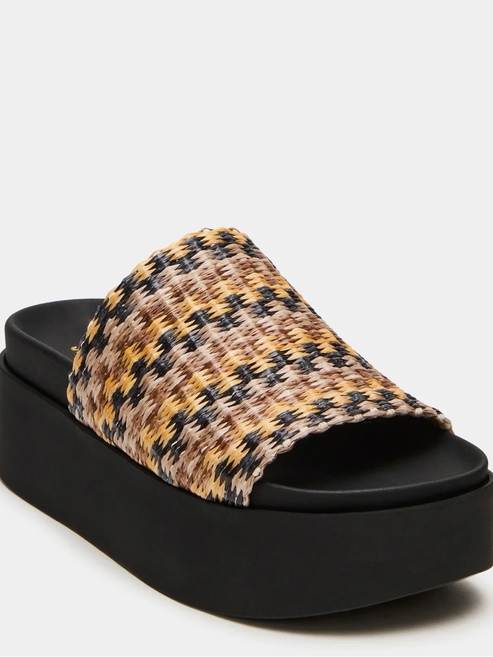 Steve Madden Woven Platform Slide - Black, Yellow, Tan